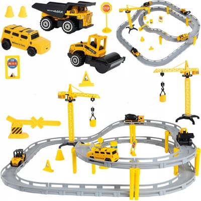 Ilso autobaan - racebaan - hijskraan - cementwagen - heftruck - bulldozer - inclusief batterij