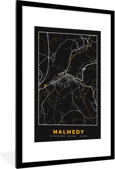 Fotolijst incl. Poster - Malmedy - Goud - Plattegrond - Kaart - Stadskaart - 60x90 cm - Posterlijst