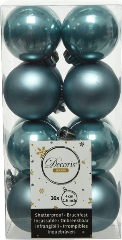 Decoris kleine kerstballen - 16x st - ijsblauw - 4 cm - kunststof - kerstversiering