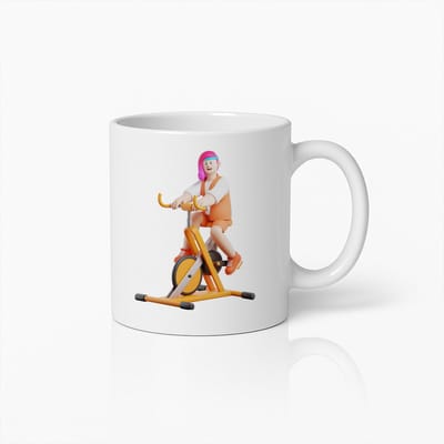 Leuke Fitness Fan Mok – Cartoon Vrouw Op Hometrainer Koffie Beker 330ml