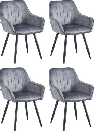 Colenis® - Ozzy Eetkamerstoel - Set Van 4 - Grijs - Adoré Velvet - Industrieel - Met armleuning