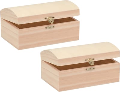 Glorex hobby schatkistje met sluiting en deksel - 2x - hout - 18 x 12 x 9 cm - Sieraden/spulletjes/sleutels - Opberg kistjes