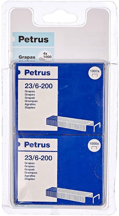 Petrus staples, 20 sheets, length 6mm, 4 boxes x 1000 staples, model 23/6-200, 55782