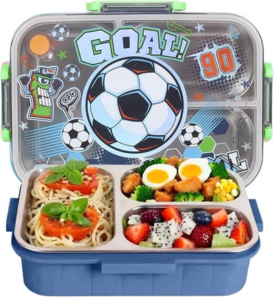 Famanu – Roestvrijstalen bento-lunchbox voor kinderen - 800 ml - BPA-vrije lekvrije voedselcontainers voor kinderen met 3 compartimenten - schoolstudenten - kinderdagverblijf - lunch/snackcontainer