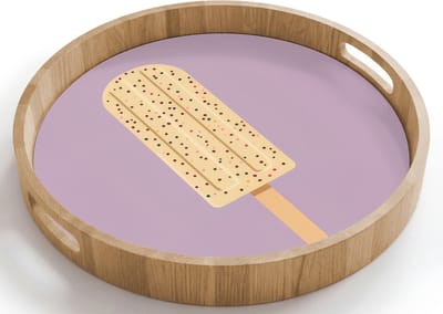 Dienblad rond 40x40 cm - Schootdienblad hout - Beige - Ijsje - Spikkels - Borrelplank rechthoek - Plateau houten dienbladen