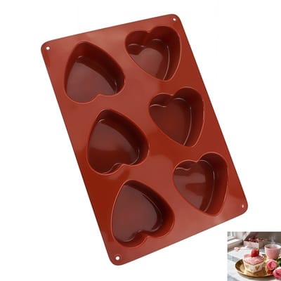 Siliconen mal - hartvormige chocoladevormen - siliconen cakevorm - met 6 hartvormige holtes - voor het maken van gelei, pudding, handgemaakte zeep en snoep - 26.5×18×3.5cm - rood