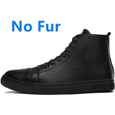 Grote Maat 48 Heren Laarzen Hoge Kwaliteit Echt Leer Sneakers Heren Enkellaarsjes Vintage Zwarte Schoenen Winter Warme Sneeuwschoenen Met Bont 45 black