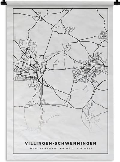 Wandkleed - Wanddoek - Plattegrond - Villingen-Schwenningen - Kaart - Stadskaart - 120x180 cm - Wandtapijt