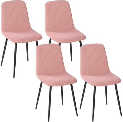 Pugsdrly - Eetkamerstoelen - Set van 4 keukenstoelen - Fluweelachtige uitstraling - Rugleuning - Roze - 45x54x87 cm