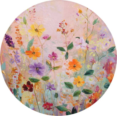 WC mat rond 70x70 cm - Antislip - Schilderij - Bloemen - Abstract - Kleurrijk - Toiletmat - Vloermat - Douchemat - Toilet tapijt - Toiletmatten