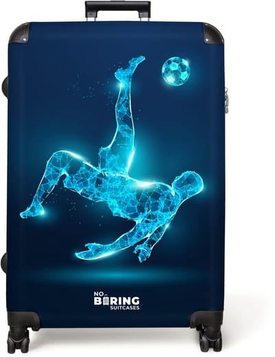 NoBoringSuitcases.com® - Koffer groot - Reiskoffer lichtgewicht - Omhaal in blauw neonvoetbal - Rolkoffer met 4 wielen - Grote trolley XL - 98 liter bagage