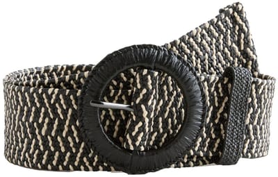 Next - Dames - Brede raffia riem met geometrisch patroon - Zwart