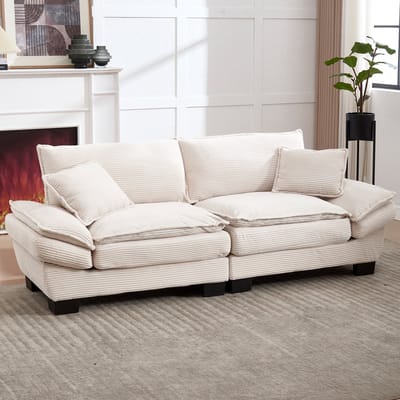 Een moderne, eenvoudige tweepersoonsbank met een comfortabel donzen bed. Eén kussen is voldoende; comfortabel maar toch ruim en geschikt voor de woonkamer, slaapkamer of kantoor. Beige.