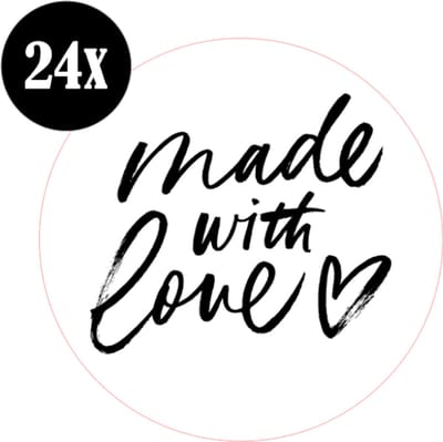 24x sluitstickers - Made with love - Sluitzegel - sticker - kaart - 40 mm - matte sticker - etiketten - cadeau - inpakken