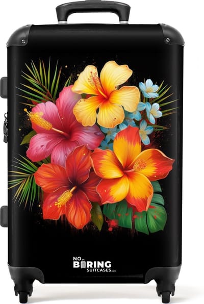 NoBoringSuitcases.com® - Koffer groot - Rolkoffer lichtgewicht - Tropische bloemen in street art stijl - Reiskoffer met 4 wielen - Grote trolley XL - 20 kg bagage