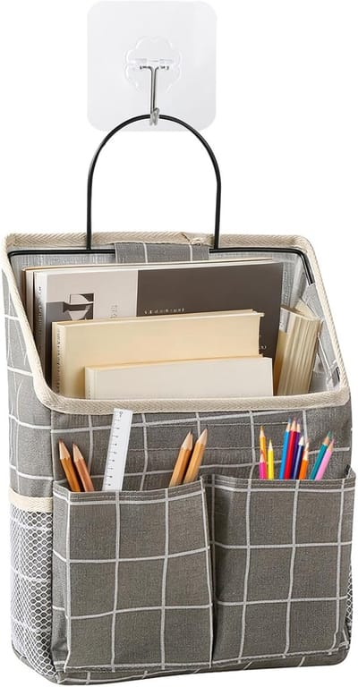 organizertas, wandhangende opbergzakken met zakken, stoffen manden voor opslag met metalen frame, stijlvolle hangzakjes met zijvak van gaas voor slaapkamer, badkamer, keuken
