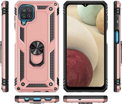 Hoesje Geschikt Voor Samsung Galaxy A12 5G hoesje Hybrid Armor Anti-Shock hoesje Rose Goud - Galaxy A12 5G - A12 5G Hoesje kickstand Ring houder cover TPU backcover hoesje