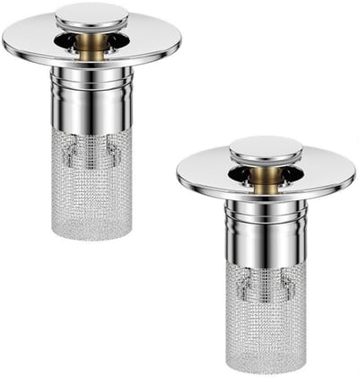 Dailygoods- Spoelbakpluggen 2-delig - Roestvrij Staal - Haarvanger - Wastafel Afvoer Stopper - Pop-Up Zeef - 28-32mm Afvoer Gaten - Afvoerstopper