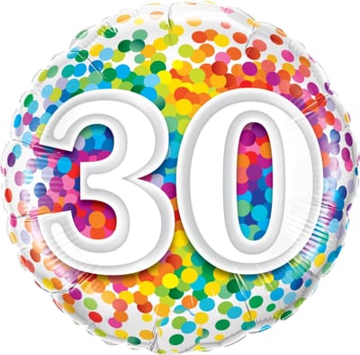 Qualatex - Folieballon - Regenboog confetti - 30 jaar - Zonder vulling - 43cm