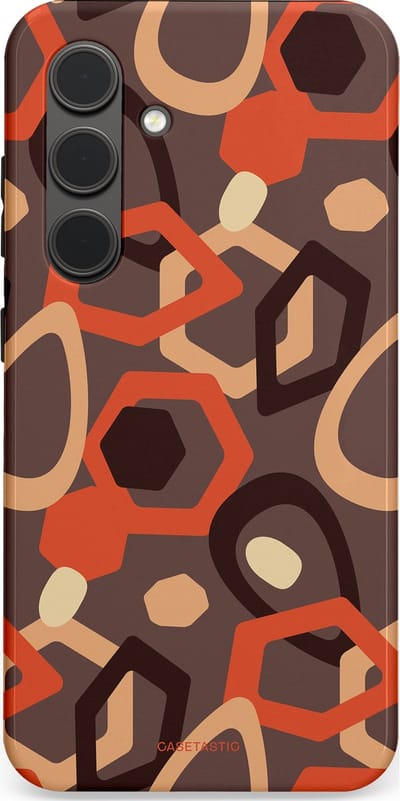 Casetastic hoesje geschikt voor Samsung Galaxy S24 - Dubbellaagse bescherming - Abstracte Retro Vormen - Fashion Case - Donkergrijs Terracotta Taupe