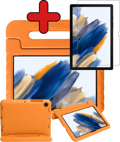 Hoesje - Geschikt voor Samsung Galaxy Tab A8 - Met Screenprotector - Kinderhoes - Shockproof Bumper - Kidsproof Case - Tablethoes - Kinder Hoes Cover - Oranje