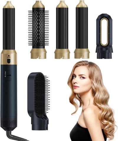 Luchtstyler 5-in-1 haarborstel, multifunctionele verwarmingsborstel, haarstyler, 3 temperaturen, met 5 accessoires, haardroger om te drogen, styling, volume, blauw