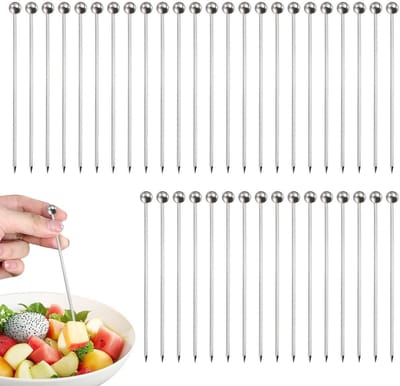 Dailygoods- Fruitbordjes 40 Stuks - Roestvrij Staal - Creatieve Cocktailborden - Keukengerei - Voedselmarkeringen - Zilverkleurig 10,7 x 0,8 cm