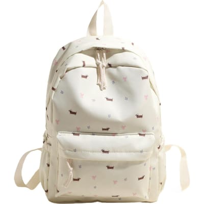 Zachte Japanse Schattige Bloemen Blauwe Hoed Teckel Hond Schooltas Middelbare School College Rugzak one size fits all gray