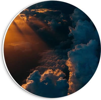 KuijsFotoprint - Schilderij - Wolken Met Zonnestralen - Wit, Blauw En Oranje - 20 X 20 Cm
