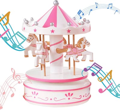 Muziekdoos Carrousel - Speeldoos Decoratie - Kinderkamer Aankleden - Draaiende Paarden - 105 x 17 cm - Bloemen-roze