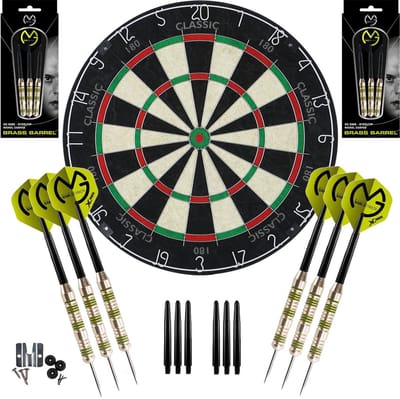 Dragon Darts Classic 180 Dartbord - met 6 Michael van Gerwen Dartpijlen en Accessoires - Green Edition - Dart Flights - Dart Shafts