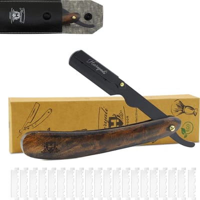 Haryali London Shavette Razor Black Wood - Klassiek kappersscheermes voor mannen - Scheermes met doorgesneden keel Nekscheermes - Klassiek vouwscheermes - Klassiek scheermes Verenmes