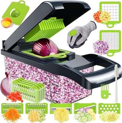 16-in-1 groentesnijder, multifunctionele groentesnijder, groentesnijder, groentesnijder, groentesnijder met 7 verwisselbare messen, groenteschaaf, dicer voor het schaven van groenten, wortels,