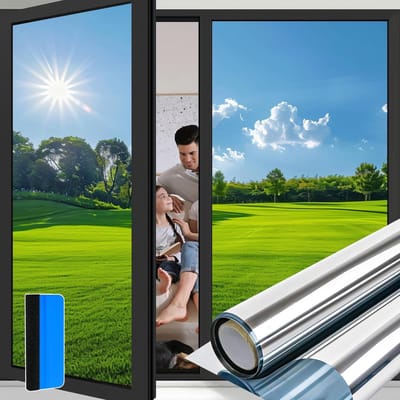 Dailygoods - Niviy Privacy Raamfol eenrichtingsspiegelende zelfklevende folie voor privacyramen, anti-verblindingsfilter, warmte- en UV-bescherming, zilver 44.5x200cm