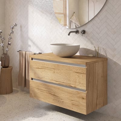 Saqu Gaia badmeubel incl. afdekblad 100x51x62cm eiken marcato – aluminium greeplijst