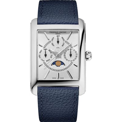 Frédérique Constant Classics Carrée Moonphase FC-265S4C6 Horloge - Leer - Blauw - Ø 36 mm