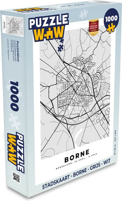 Puzzel Stadskaart - Borne - Grijs - Wit - Legpuzzel - Puzzel 1000 stukjes volwassenen - Plattegrond