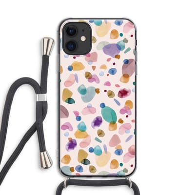 Case Company® - Hoesje met koord geschikt voor iPhone 11 hoesje met Koord - Terrazzo Memphis - Telefoonhoesje met Zwart Koord - Bescherming aan alle Kanten en Over de Schermrand