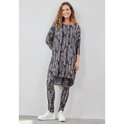 Easy Loose dress print Black Palm leaves print