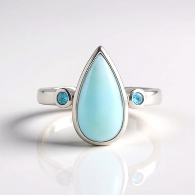 Cavill - 925 Sterling Zilver Ring Gerhodineerd - 3.15 Ct Peervormige Larimar & 0.072 Ct Neon Blauwe Apatiet - Modern