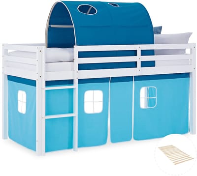 Homestyle4u Hoogslaper - 90x200 cm - Blauw - met lattenbodem