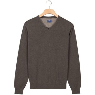 Baileys Trui Uni Color Cotton V-Neck Single Knit Antraciet Melange / male