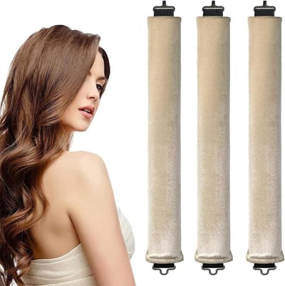 Krultangen - 3 stuks hittevrije krullers, hittevrije krullers, nachthaarwellingen, hittevrije krullenband, hairstylingset voor alle haartypes (beige)