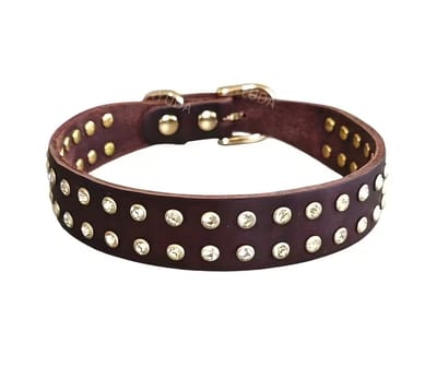 Luxe Hondenhalsband Kristal Steentjes | Bruin | Maat S | Roze Hondenhalsband met Stras steentjes | Strass Kristallen Hondenhalsband Roze | Petshop Seven
