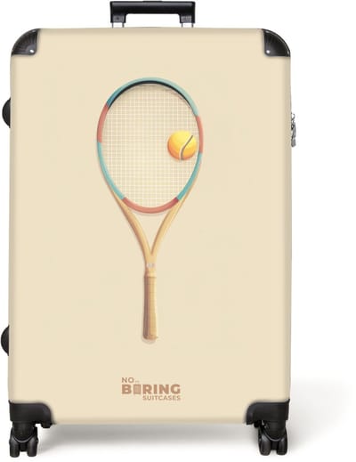 NoBoringSuitcases.com® - Koffer groot - Reiskoffer lichtgewicht - Een tennisracket in beige tinten - Rolkoffer met 4 wielen - Grote trolley XL - 98 liter bagage