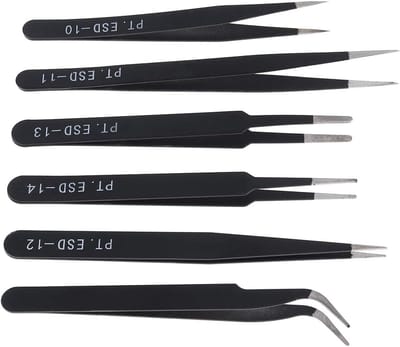 Precisie Pincetten Set van 6 Stuks - Antistatisch, RVS, Gebogen voor Sieraden, Elektronica en Hobbywerkzaamheden