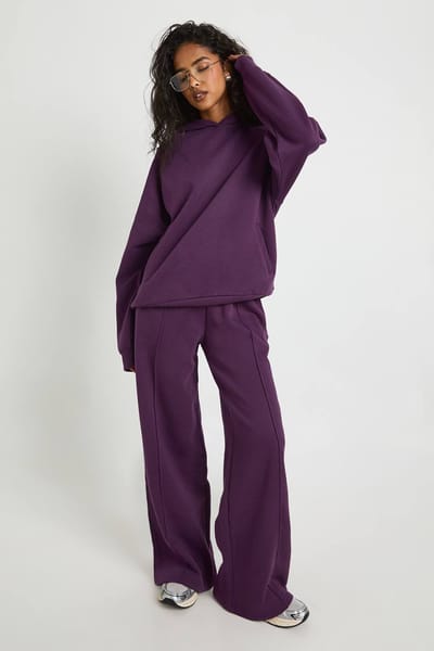 boohoo Dames Oversized hoodie en pintuck joggingbroek met rechte pijpen trainingset | Pruim | Maat: XL