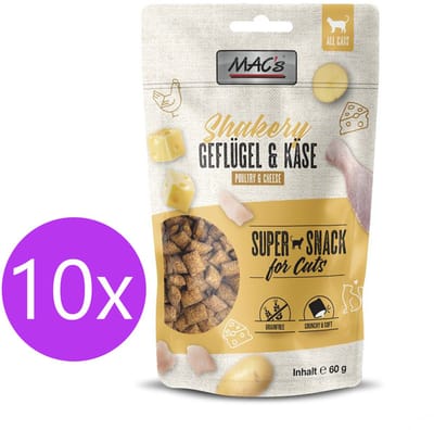 Mac’s Shakery Kattensnoepjes - kattensnacks - Chicken & Cheese - Graanvrij - Gebit Reinigend - 10 x 60g