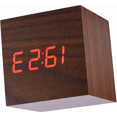 6x6x6cm Houten Elektronische Digitale Wekker Bureauklok Temperatuur LED Display Spraakbesturing Bruin