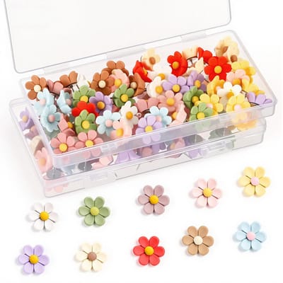 100 stuks punaises voor kurkborden, punaises in bloemenvorm voor kurkprikbord, kleurrijke decoratieve punaises met etui